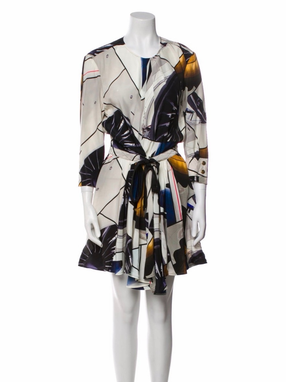 Louis Vuitton silk Abstract Print Tie-Waist Women's Dress in White and Black